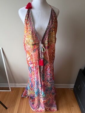La Moda Spring Vibes Halter Maxi Dress with Tassel Tie NWT